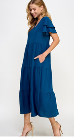 2 Hearts Solid Tiered Midi Dress