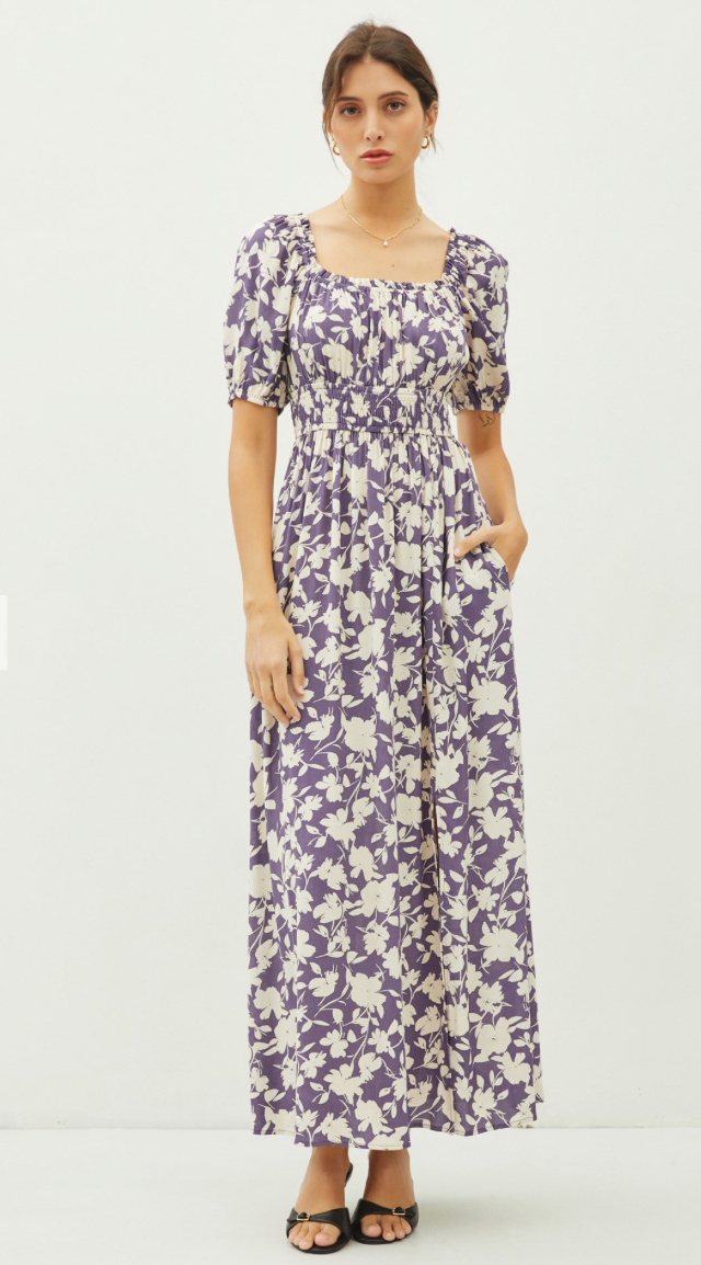 Be Cool Floral Print Milkmaid Shirred Maxi Dress