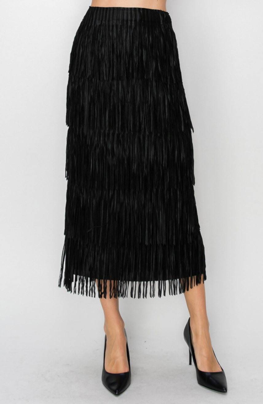 Origami Fringed Tiered Skirt