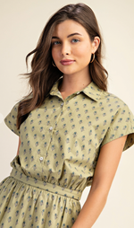 Gigio Printed Drop Shoulder Cropped Shirt