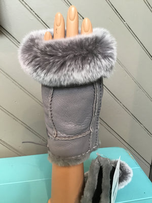 Grey Shearling Rabbit Fur Gloves - tempting-teal-boutique